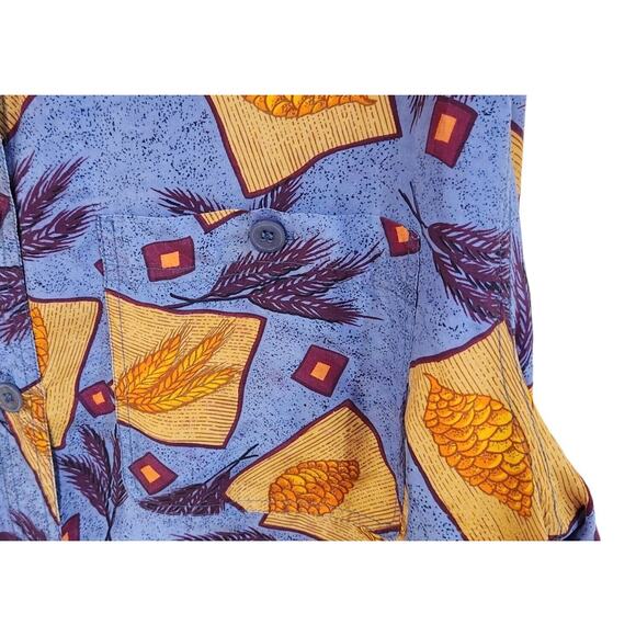 SK & Co Blouse Silk Print Size Large Long Sleeve Collared Button Down Shirt Blue - Picture 6 of 11